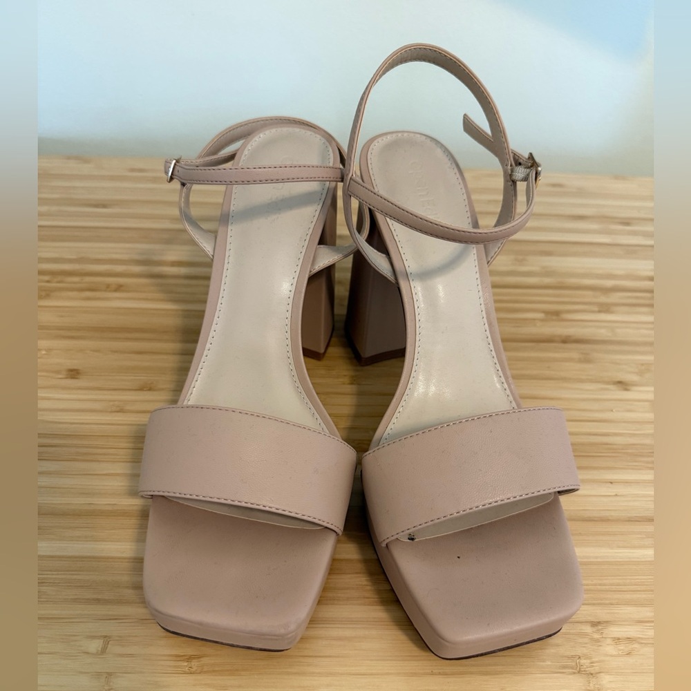 OpenEdit beige platform block heels